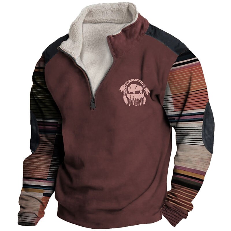 Men's Graphic Color Block Tribal Sweatshirts Sweatshirt Zip Sweatshirt Long Sleeve Sweatshirt Quarter Zip Daily Basic Casual 3D Print Vacation Holiday Going out Print Fleece Fall & Winter3