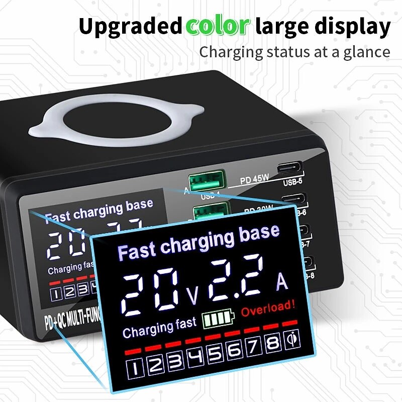 Wireless Charger Charging Station 15/18 W Output Power 8 Port Wireless Charging Stand Multi USB Charger Station Wireless Charger ROHS CE Certified FCC Fast Wireless Charging Lightweight Universal For2
