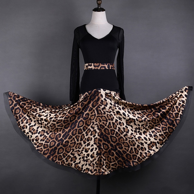 Latin Dance Ballroom Dance Skirts Leopard Print Printing Splicing Women's Performance Training High Spandex