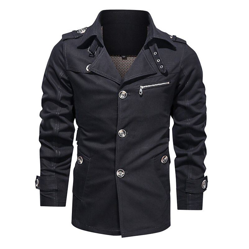 Men's Utility Jacket Transition Jacket Going out Windbreaker Buttons Pocket Spring &  Fall Plain Streetwear Lapel Short Black Yellow Blue Army Green Beige Jacket3