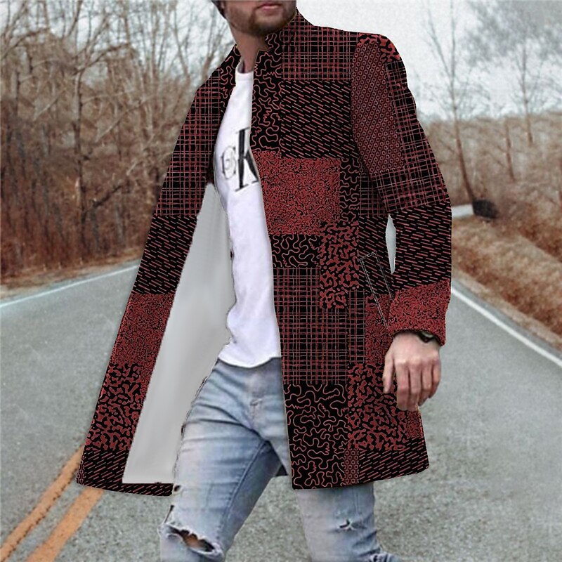 Men's Floral Color Block Graphic Prints Winter Coat Overcoat Coat Warm Comfortable Breathable Fashion Streetwear Business Work Wear to work Going out Pocket Print Fall & Winter Turndown Long Sleeve3