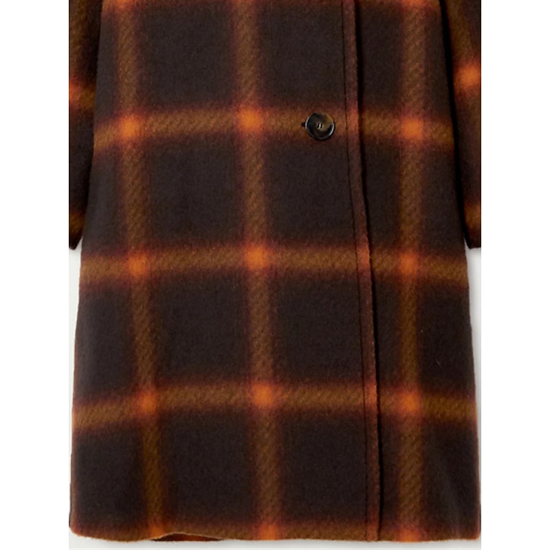 Women's Long Coat Overcoat Plaid Winter Coat Single Breasted Laple Trench Coat Warm Heated Jacket with Pockets Orange4