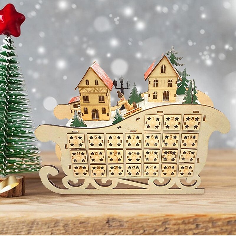 Christmas Advent Calendars Wood Sled LED Lights 24 Days Countdown Storage Organization Figurines Room Home Decor 2025 News2