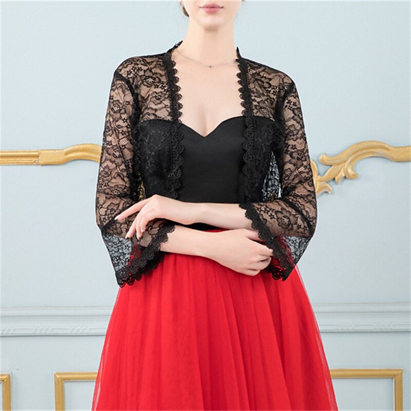 Shawls Women's Wrap Bolero Elegant Bridal Long Sleeve Lace Wedding Wraps With Flower For Wedding Spring & Summer2