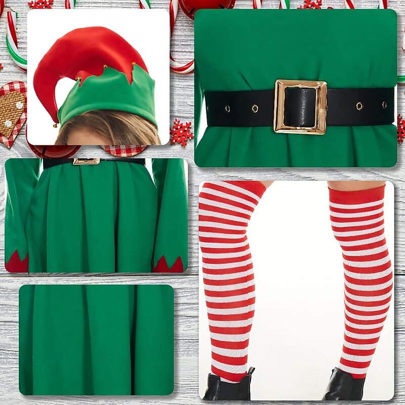 Elf Fancy Christmas Dress Santa Suits Cosplay Costumes Women's Christmas Cosplay Costume Adults' Christmas Masquerade Christmas Party Dress Belt Socks Hat2
