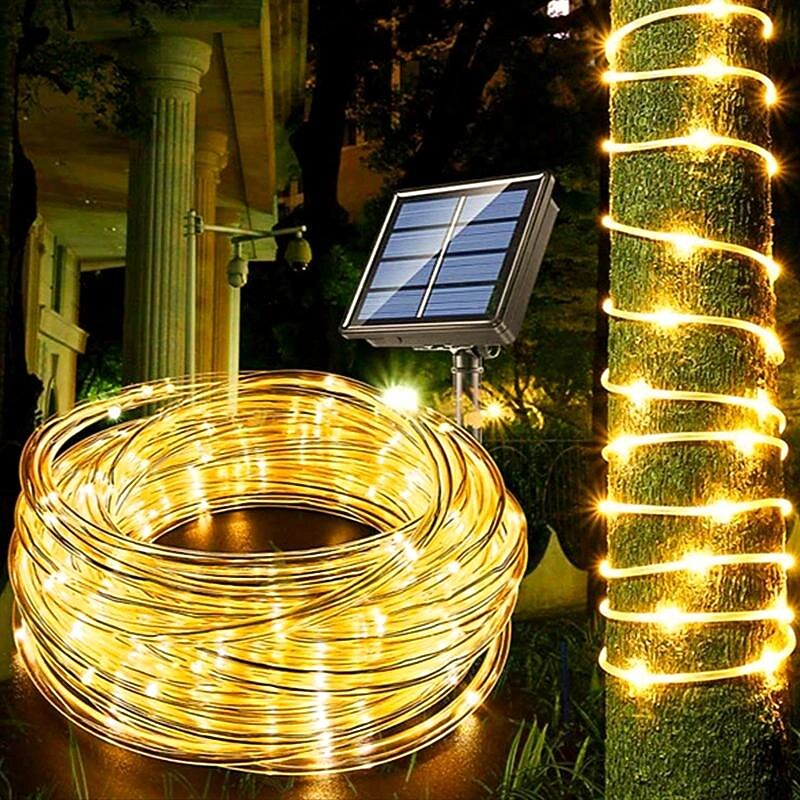 Solar Rope Lights Outdoor Waterproof Strip Lights 98.5FT 30M 300LED 8 Modes 600mAh Tube Rope Pool Light Strip Garland Fairy Light Strings for Outdoor Indoor Garden Christmas Decoration
