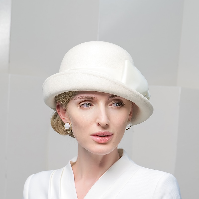 Hats Polyester 100% Wool Bowler / Cloche Hat Fedora Hat Wedding Evening Party Elegant Wedding With Bowknot Cap Headpiece Headwear3
