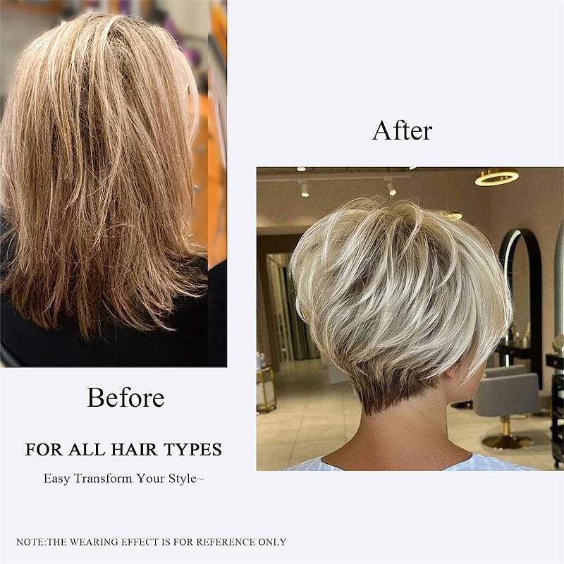 Short Highlight Blonde Pixie Cut Wigs for Black Women Bleach Blonde Bob Layered Side Part Wig with Curtain Bangs for Women Synthetic Light Blonde Bob Shaggy Wig 613 Blonde Pixie Cut Wig3