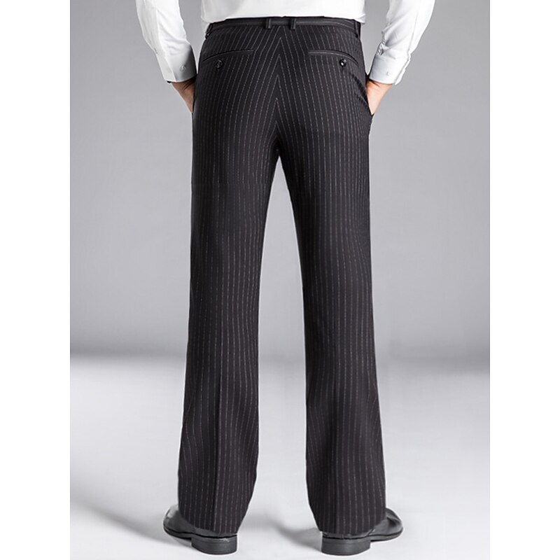 Men's Dress Pants Flared Pants Trousers Suit Pants Pocket Stripe Comfort Breathable Outdoor Daily Going out Fashion Casual Black Dark Blue4