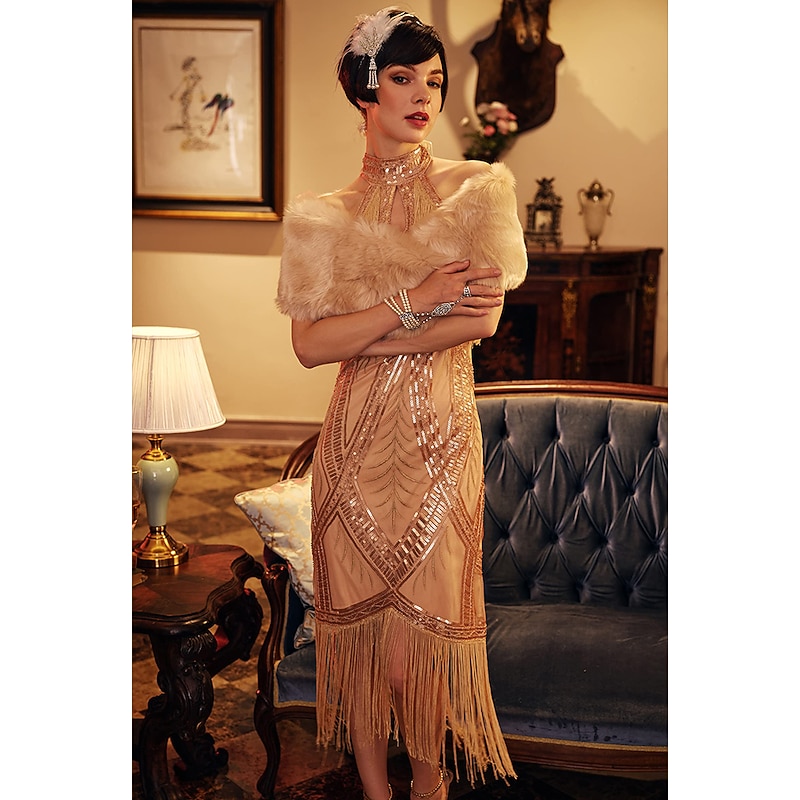 Roaring 20s 1920s Flapper Dress Dress Cocktail Dress The Great Gatsby Charleston Wedding Guest Sequins Tassel Fringe Fancy Dress Women's New Year Masquerade Wedding Wedding Guest Party / Evening3