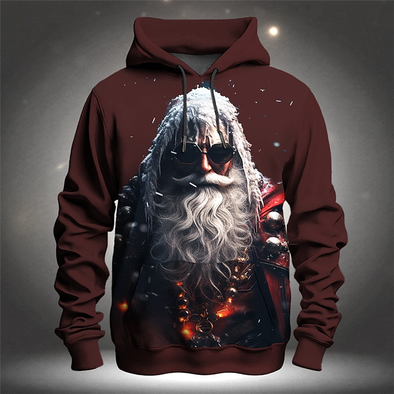 Christmas Men's Santa Claus 3D Hoodies Graphic Santa Claus Fashion 3D Print Sports Outdoor Holiday Vacation Hoodies Black Dark Green Long Sleeve Hooded Print Front Pocket Spring &  Fall Designer shirt4
