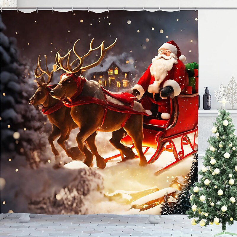 Christmas Bathroom Deco Shower Curtain with Hooks Bathroom Decor Waterproof Fabric Shower Curtain Set with12 Pack Plastic Hooks4