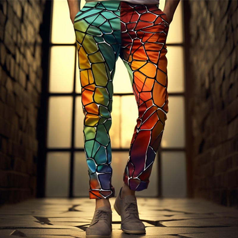 Color Block Colorful Glass Business Abstract Men's 3D Print Dress Pants Pants Trousers Outdoor Daily Wear Streetwear Polyester Red Blue Purple S M L Medium Waist Elasticity Pants2