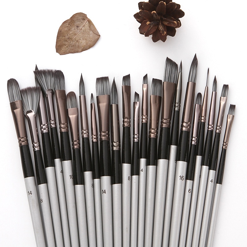 Art 24 Pieces Paint Brush Set Enhanced Synthetic Brush Set with Cloth Roll and Palette Knife for Acrylic, Oil, Water3