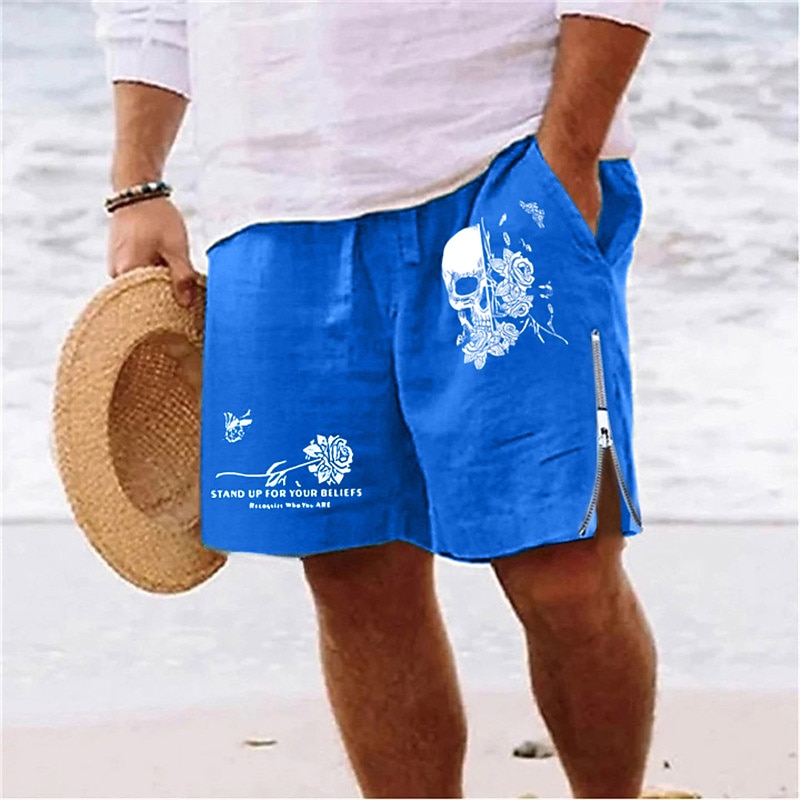 Men's Skull Sunflower Shorts Summer Shorts Beach Shorts Mid Waist Hawaiian Casual Daily Holiday Going out Drawstring Zipper Elastic Waist Designer Clothing Apparel4