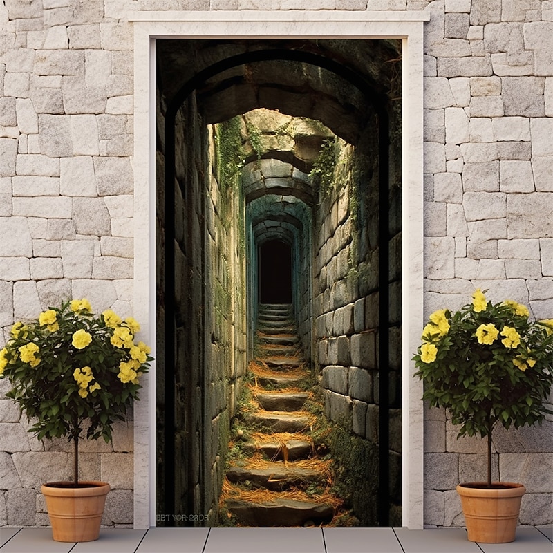 Vintage Stone Steps Door Covers Door Tapesty Door Curtain Decoration Backdrop Door Banner for Front Door Farmhouse Holiday Party Decor Supplies4