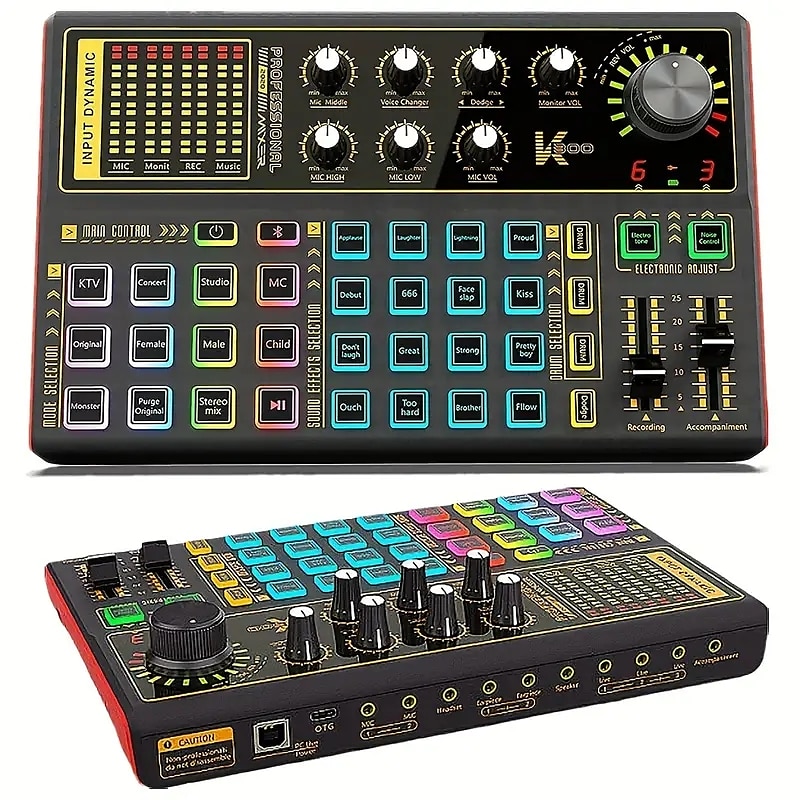 Professional Audio Mixer K300 Live Sound Card And Audio Interface Sound Board With Multiple DJ Mixer Effects Voice Changer And LED Light Prefect For