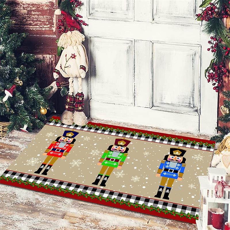 Christmas Floor Mat Doorway Floor Mat Santa Claus Snowman Porch Balcony Non-slip Absorbent Carpet Holiday Decoration Printed Foot Mat Holiday Decoration3