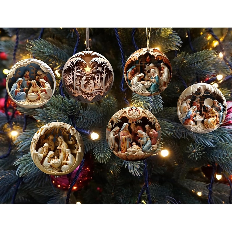 Nativity Scene  Christmas Ornament,Acrylic 2D Flat Printed Keychain, Optional Acrylic Ornament and Car Rear View Mirror Accessories Memorial Gifts Pack3