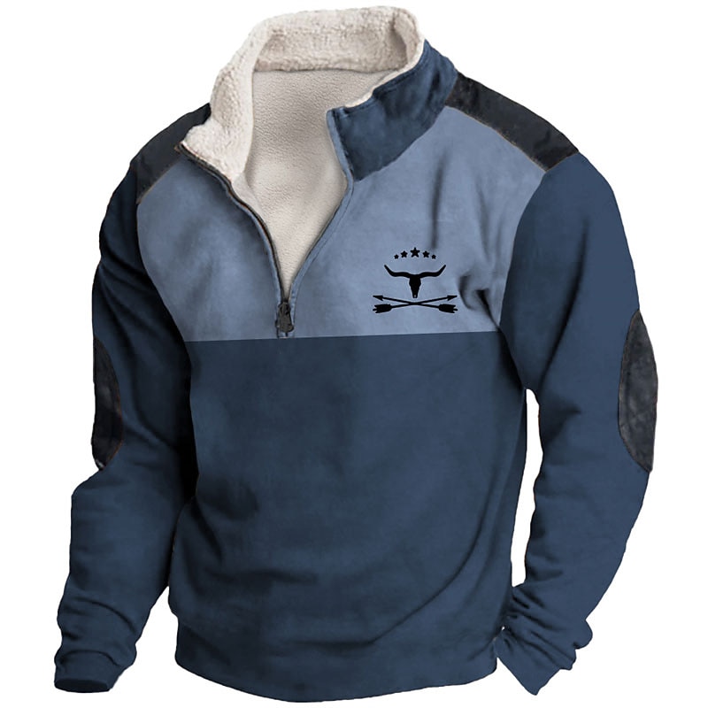 Men's Graphic Color Block Cowboy Sweatshirts Sweatshirt Zip Sweatshirt Long Sleeve Sweatshirt Quarter Zip Daily Basic Casual 3D Print Vacation Holiday Going out Print Fleece Fall & Winter3