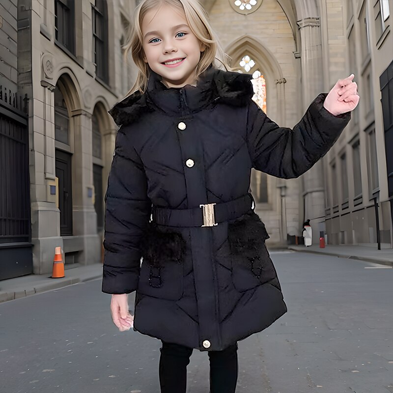 Kids Girls' Puffer Jacket Solid Color Active Zipper School Coat Outerwear 3-10 Years Spring Black Pink Wine3