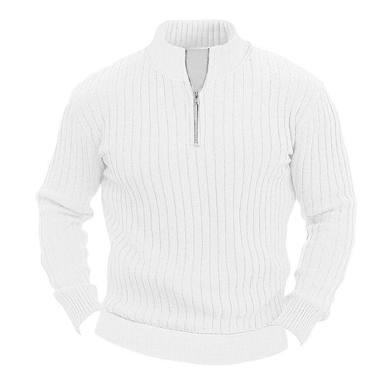 Men's Knitwear Pullover Ribbed Knit Regular Basic Plain Quarter Zip Keep Warm Modern Contemporary Daily Wear Going out Clothing Apparel Fall Winter Black White M L XL2