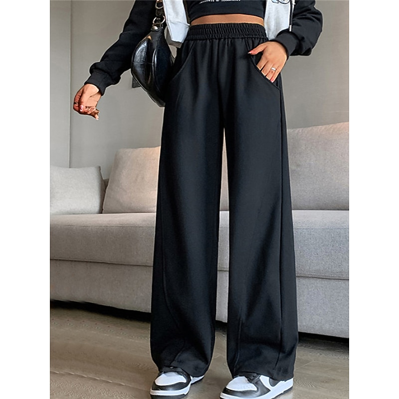 Women's Sweatpants Wide Leg Active Fashion Streetwear Full Length High Waist Plain Pocket Elastic Waist High Cut Thermal Warm Comfort Soft Micro-elastic Outdoor Vacation Street Apricot Grey Black2