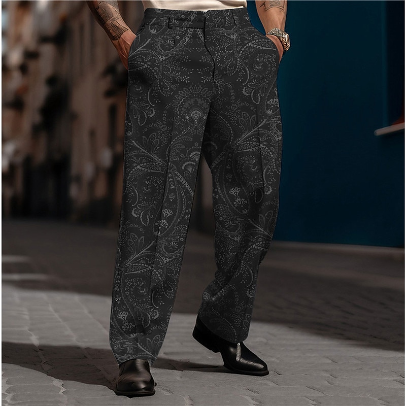 Paisley Vintage Men's 3D Print Dress Pants Pants Trousers Outdoor Street Wear to work Polyester Black White Blue S M L High Elasticity Pants2