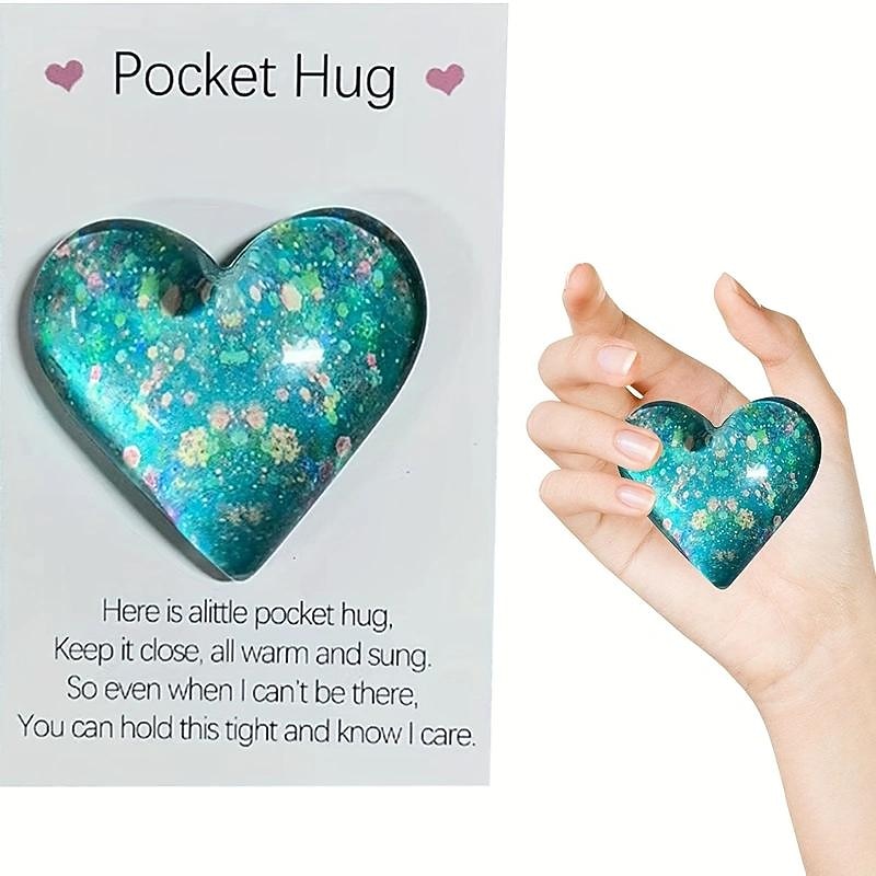 1pc, Pocket Hugging Heart Pocket Hugging Love Gift Small Hug Decoration Glass Heart Glitter Heart Gift For Girls Women Valentine's Day, Birthday, Wedding, Party Favors2