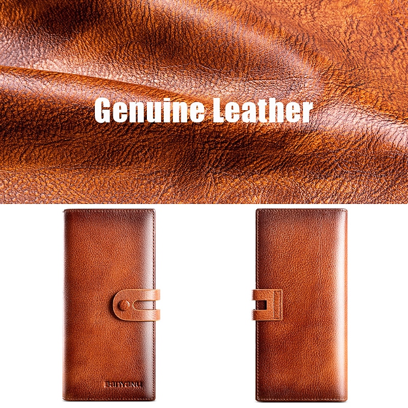 Men's Genuine Leather Long Wallet – Vintage Bifold Clutch with Card Slots & Coin Pocket for Business & Casual Use4