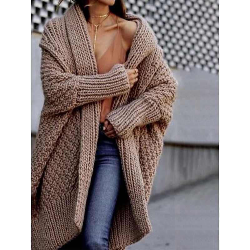 Women's Cardigan Fashion Casual Soft Solid Color Chunky Open Front Knitted Long Sleeve Long Tops Knit Outdoor Daily Going out Pink Camel Fall Winter