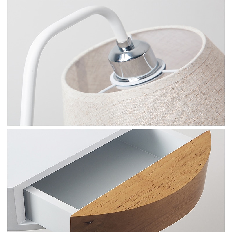 Wooden Floor Lamp LED with Table, Modern Tripod Floor Lamp Dimmable with Remote Control, E27 Bedside Lamp Bedroom with Wooden Drawer Shelf for Living Room, Reading Lamp, Office, Children's 110-240V2