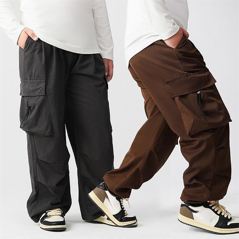 Kids Boys Pants Trousers Pocket Solid Color Comfort Pants School Cool Daily Carbon black Brown Mid Waist3