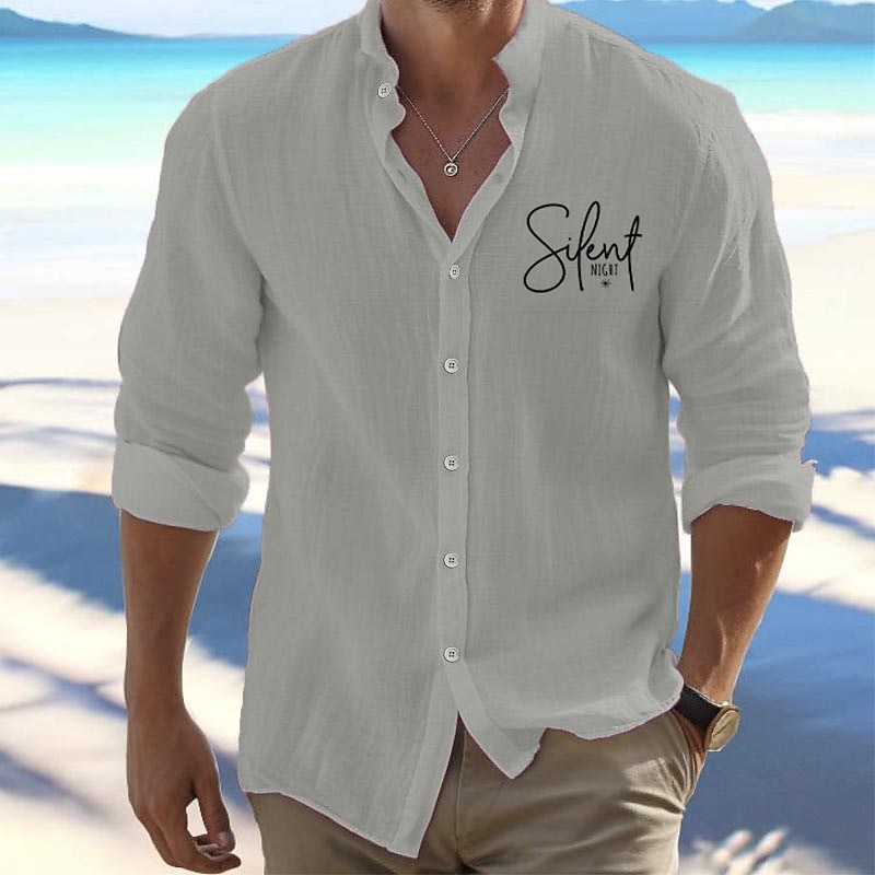 Men's Shirt Beach Shirt Button Up Shirt Letter Outdoor Vacation Black White Blue Orange Long Sleeve Standing Collar Spring &  Fall Clothing Apparel Print4