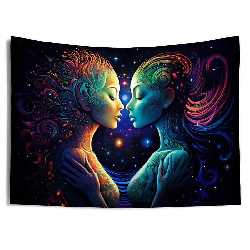 Blacklight Tapestry UV Reactive Glow in the Dark Glow Party Neon Trippy Misty Duel Women Hanging Tapestry Wall Art Mural for Living Room Bedroom3