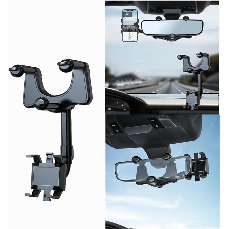 Multifunctional 360 Rotatable Car Rearview Mirror Phone Holder Mount Multifunctional Rearview Mirror Phone Holder Adjustable Universal Cell Phone Holder for Car Compatible All Smartphones2