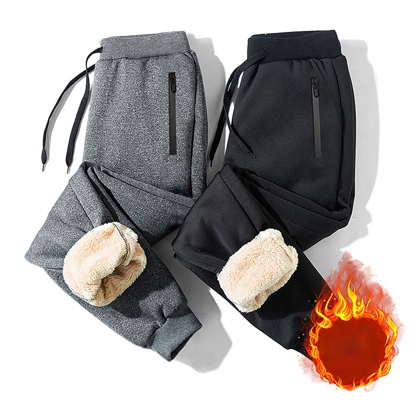 Men's Sherpa Fleece Pants Sweatpants Joggers Pocket Drawstring Elastic Waist Plain Comfort Breathable Outdoor Daily Going out Fashion Casual Black Blue
