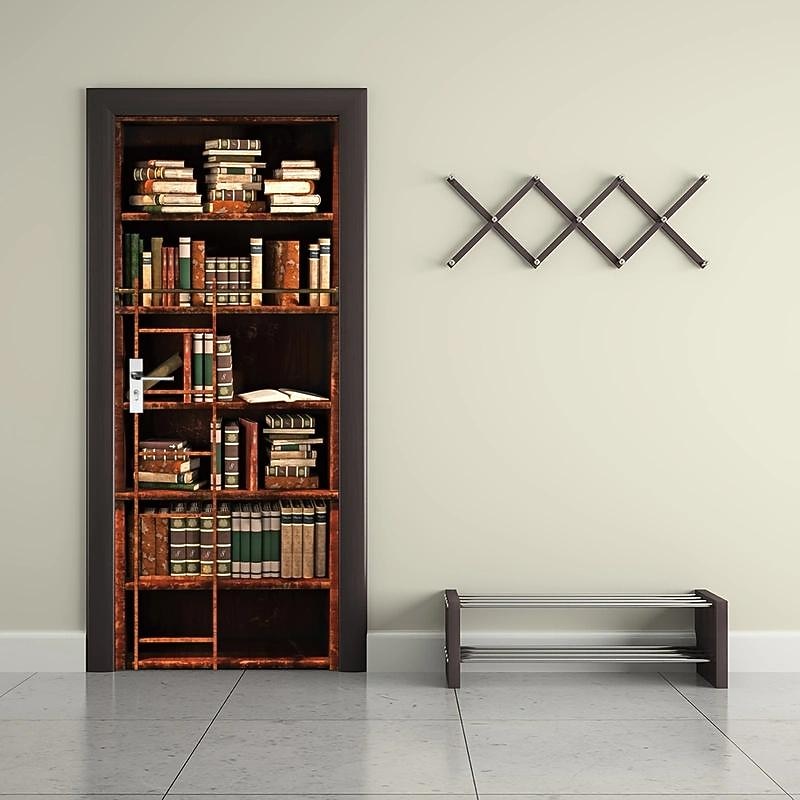 Vintage Bookshelves Door Covers Door Tapestry Door Curtain Decoration Backdrop Door Banner for Front Door Farmhouse Holiday Party Decor Supplies4