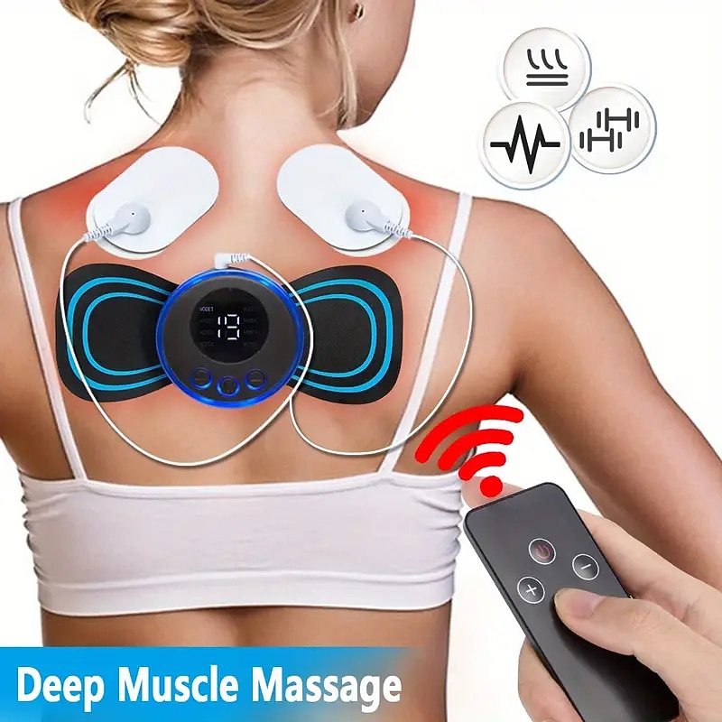 EMS Neck Massager  2 Massage Tablets Rechargeable Remote Control Electric Cervical Massage Sticker Muscle Stimulator Low Frequency Pulse Massage Tablets