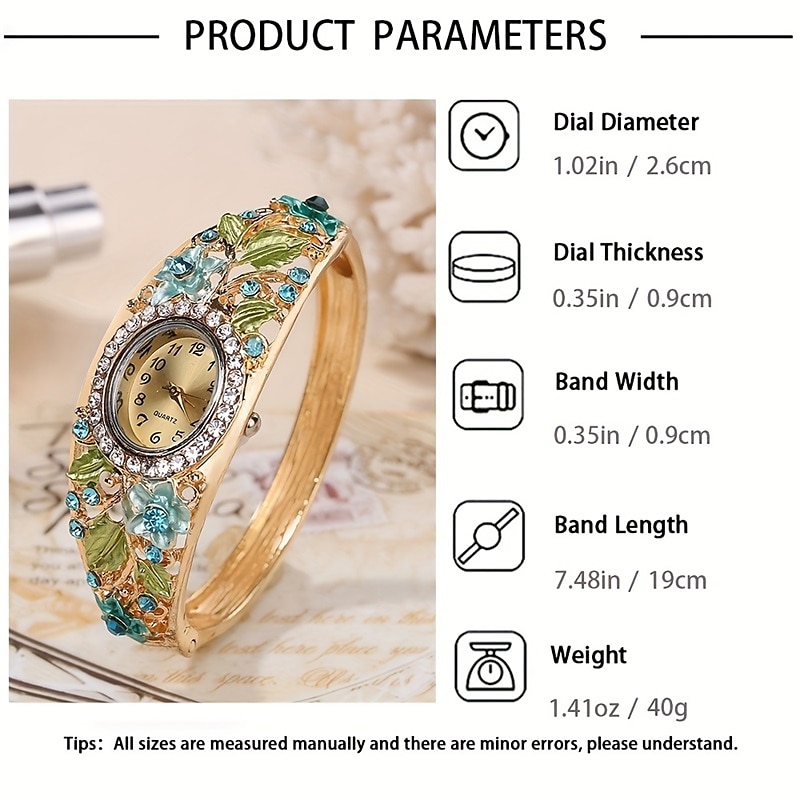 5Pcs Set Luxury Womens Bracelet Quartz Watches Fashion Rhinestone Quartz Cuff Bangle Watch Oval Pointer Analog Wrist Watch Jewelry Set Gift For Mom Her2