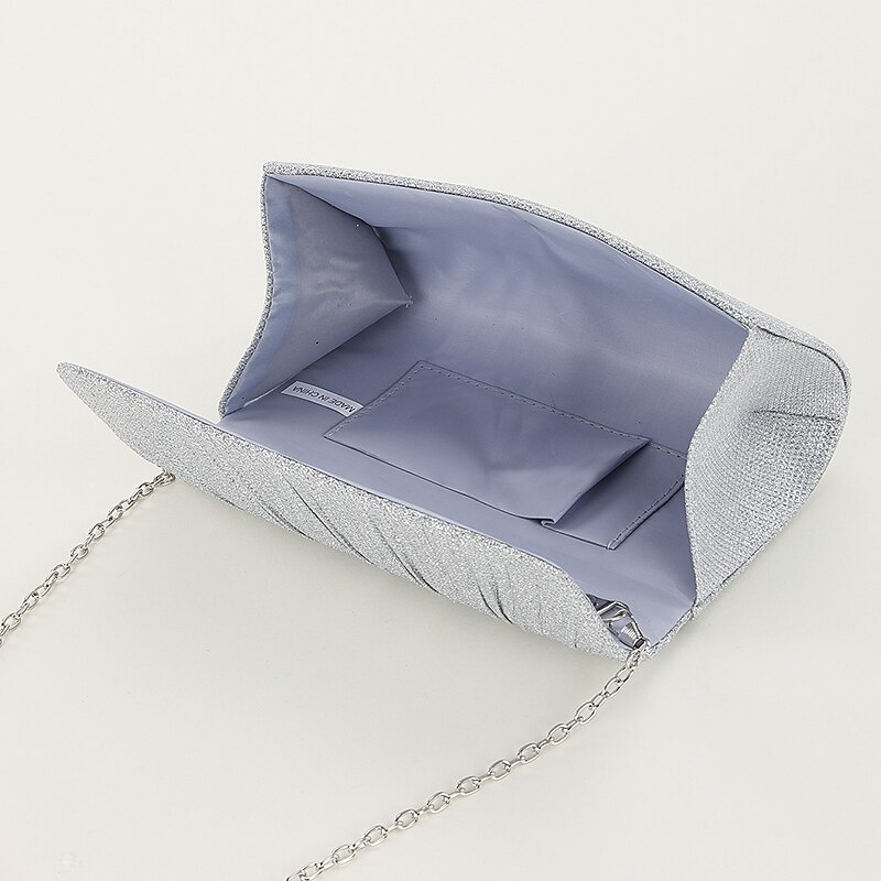 Women's Silver Glitter Evening Clutch Purse – Elegant Shoulder Bag with Chain Strap for Cocktail, Wedding & Formal Events3