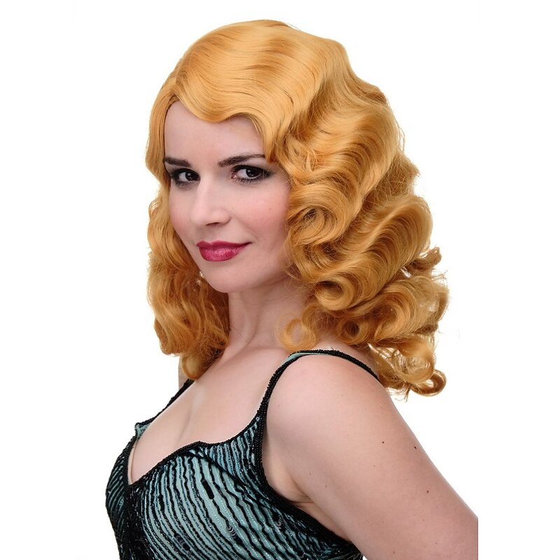 Lady Wig Cosplay Classic Femme Fatale Diva Wavy Long Parting Golden Blond 20 Halloween Wigs2