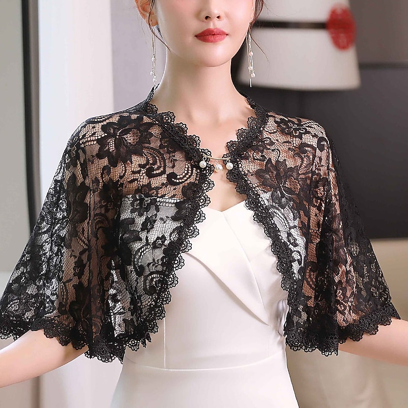 Women's Wrap Shrug Bridal's Wraps Wedding Guest 's Wraps Cape Elegant Luxury Sleeveless Polyester Wedding Wraps With Lace For Wedding Summer2