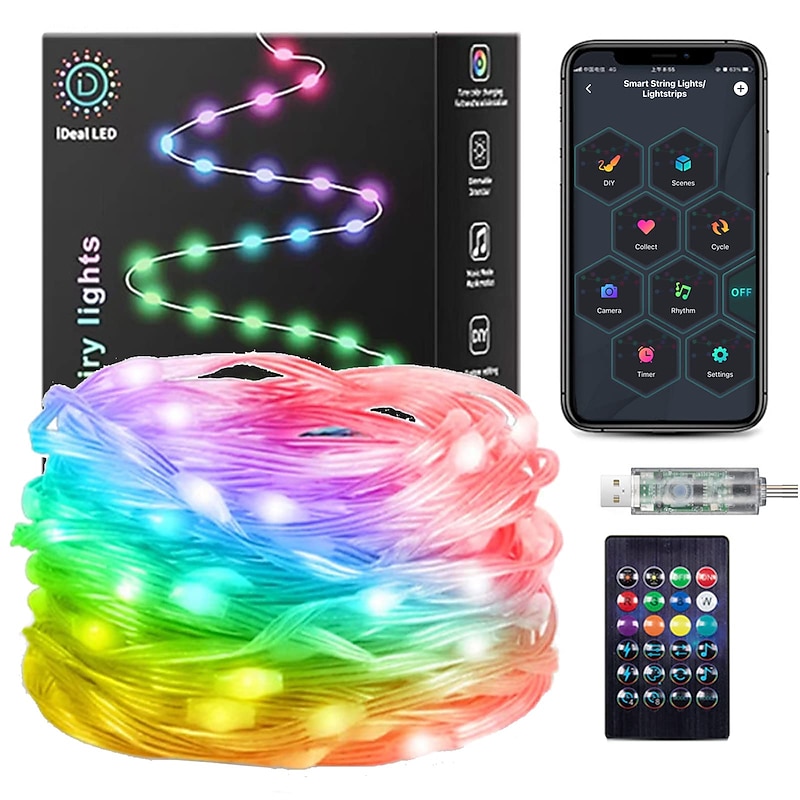 Elegant Wedding Reception Party 33 ft 100 LEDs Colour Changing Fairy Lights Music Sync Remote Control & App Control USB DIY Waterproof Smart Fairy Lights for Party, Wedding, Bedroom, Christmas