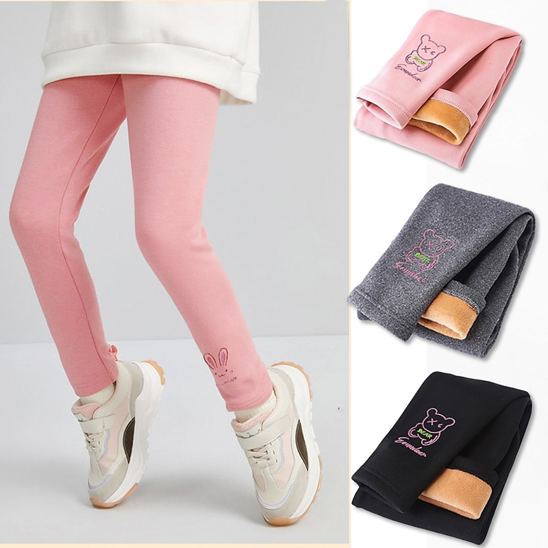 Kids Girls' Leggings Animal Active School Cotton 7-13 Years Spring YM fleece leggings-pink YM fleece pants-bear black YM fleece pants-bear light gray