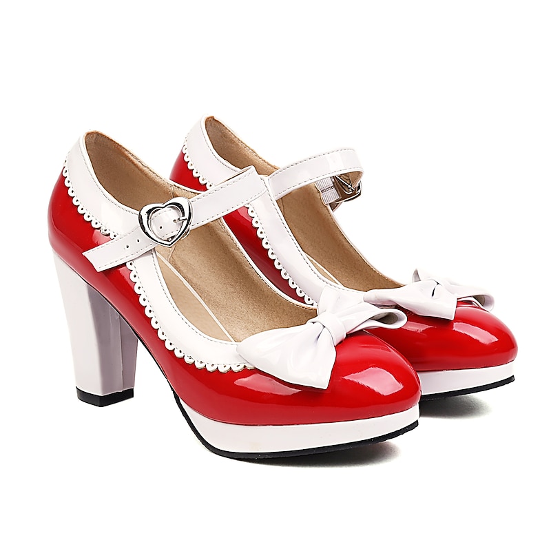 Women's Vintage Lolita Mary Jane Heels with Bow and Heart Buckle – Retro Platform Pumps for Cosplay and Parties4