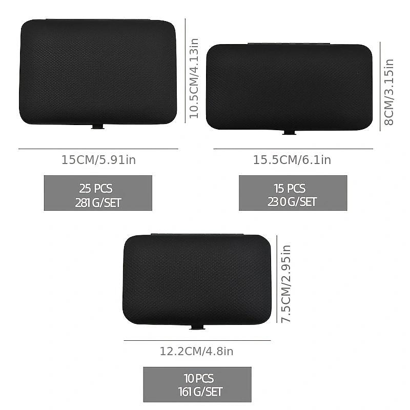 10/15/20/25pcs Stainless Steel Makeup Kit & Manicure set, Nail Clipper Set, With Black Leather Travel For Men & Women4