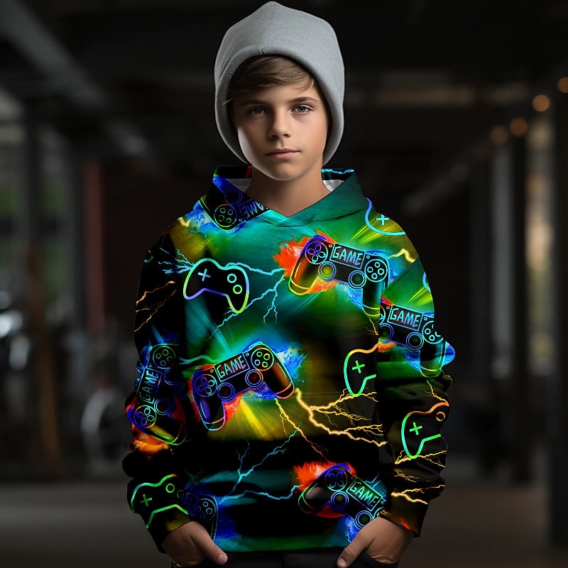 Boys 3D Game Hoodie Pullover Long Sleeve 3D Print Fall Winter Fashion Streetwear Cool Polyester Kids 3-12 Years Outdoor Casual Daily Regular Fit3