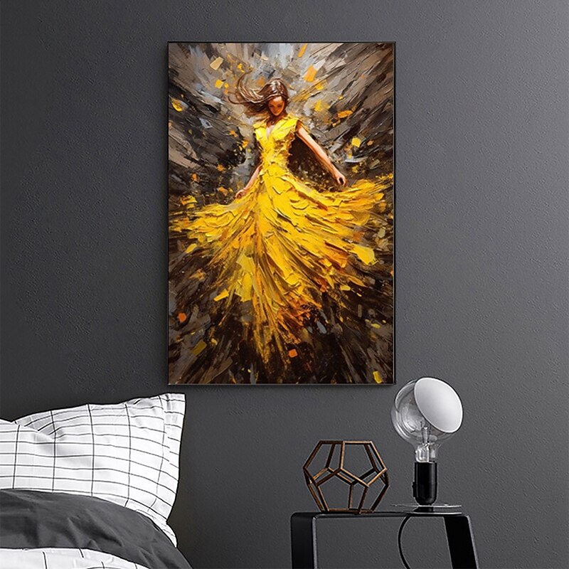 Handmade Oil Painting Canvas Wall Art Decoration Abstract Figure Portrait Dancing Girls in Yellow Dresses for Home Decor Rolled Frameless Unstretched Painting3