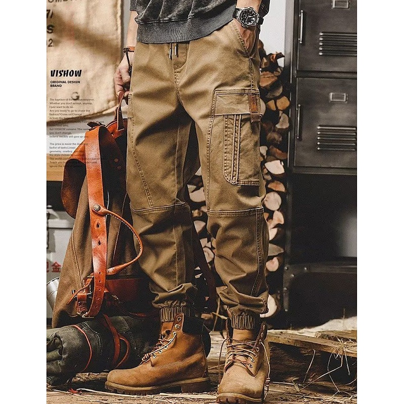 Men's Cargo Pants Cargo Trousers Techwear Pocket Drawstring Elastic Waist Plain Comfort Breathable Outdoor Daily Going out Fashion Casual Black Khaki